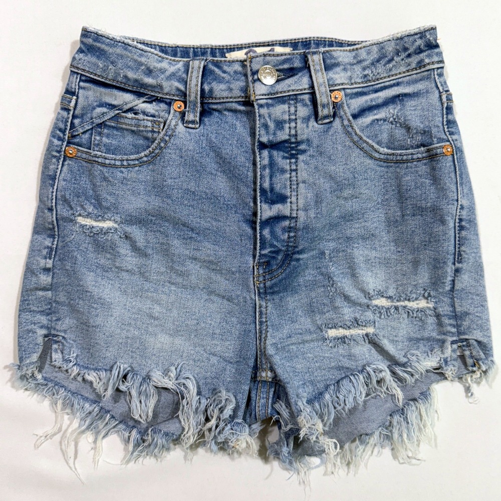 Free People We The Free Womens Shorts Size 24 Blue Denim Cutoff Boho Distressed